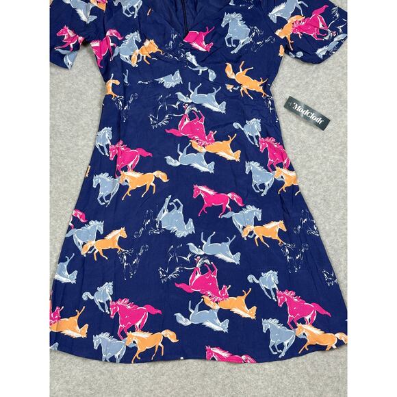 Modcloth Womens Size S Blue Horses Neon Stampede Mini Dress - Picture 7 of 10